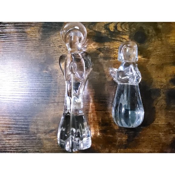 vintage twos company set hand made clear chrystal heavy glass angel - Picture 2 of 4